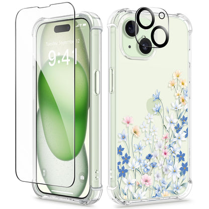 GVIEWIN for iPhone 14 Case Floral, Screen Protector & Camera Lens Protector