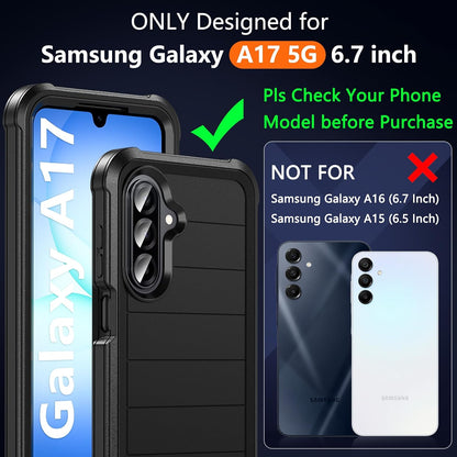 Hensinple for Samsung Galaxy A17 5G Phone Case with Screen Protector, Heavy Duty Military Shockproof Full Body Durable TPU Protective Cover Case for Samsung A17 5G (Black)