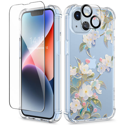 GVIEWIN for iPhone 14 Case Floral, Screen Protector & Camera Lens Protector