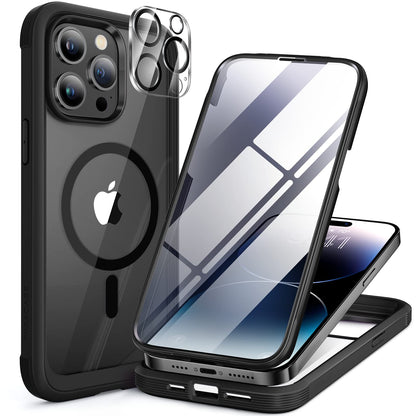 Miracase Magnetic for iPhone 15 Pro Max Case 6.7'' [Compatible with Magsafe] Full-Body Drop Proof Bumper Phone Case for iPhone 15 Pro Max with Built-in 9H Tempered Glass Screen Protector,Black
