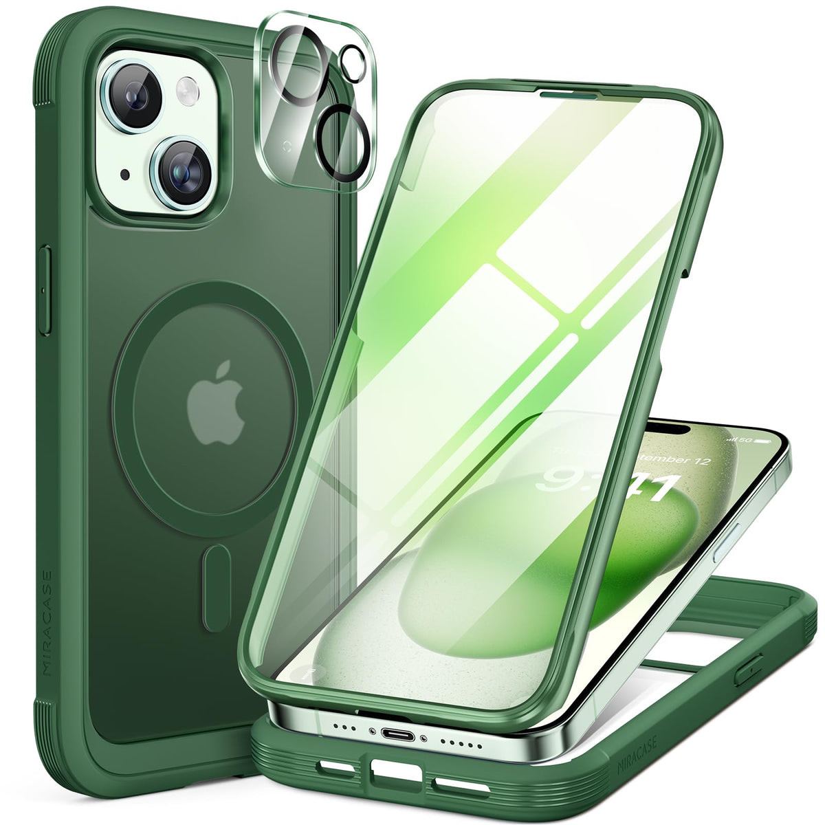 Miracase Magnetic for iPhone 15 Pro Max Case 6.7'' [Compatible with Magsafe] Full-Body Drop Proof Bumper Phone Case for iPhone 15 Pro Max with Built-in 9H Tempered Glass Screen Protector,Black
