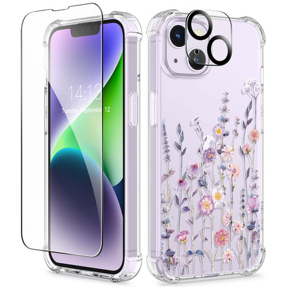 GVIEWIN for iPhone 14 Case Floral, Screen Protector & Camera Lens Protector