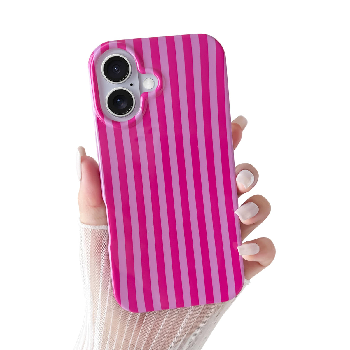 Yeddabox for iPhone 16 Pro Case Cute Striped Phone Case Soft TPU Slim Shockproof Phone Cover for Women Girls, Pink and Yellow