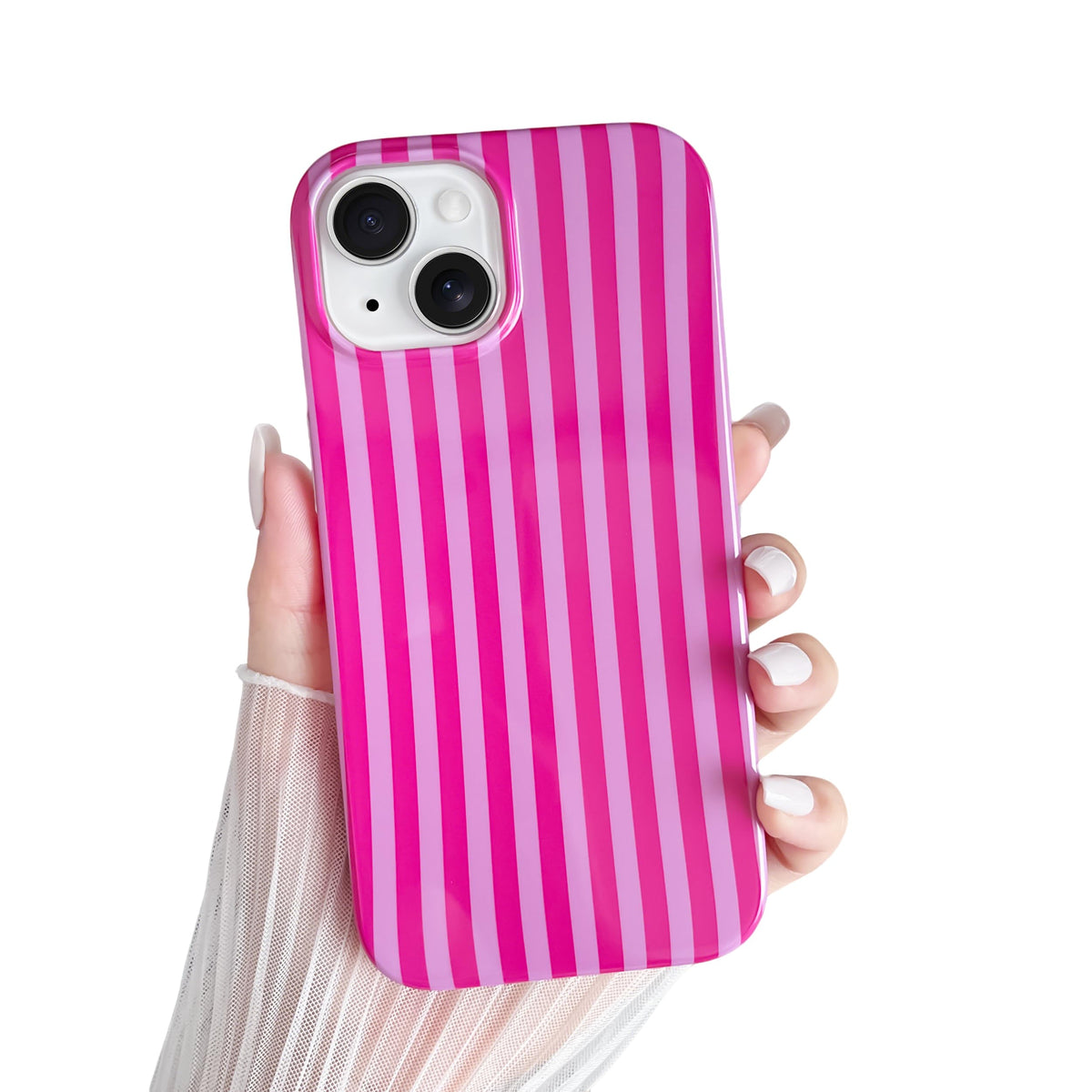 Yeddabox for iPhone 16 Pro Case Cute Striped Phone Case Soft TPU Slim Shockproof Phone Cover for Women Girls, Pink and Yellow
