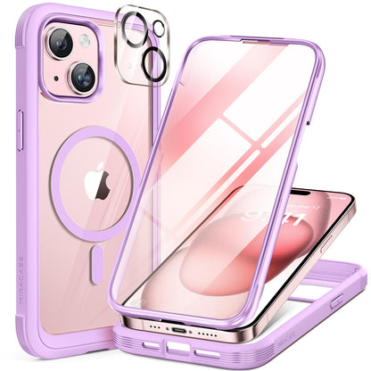 Miracase Magnetic for iPhone 15 Pro Max Case 6.7'' [Compatible with Magsafe] Full-Body Drop Proof Bumper Phone Case for iPhone 15 Pro Max with Built-in 9H Tempered Glass Screen Protector,Black