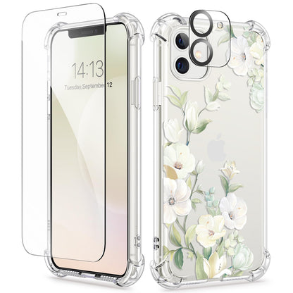 GVIEWIN for iPhone 14 Case Floral, Screen Protector & Camera Lens Protector