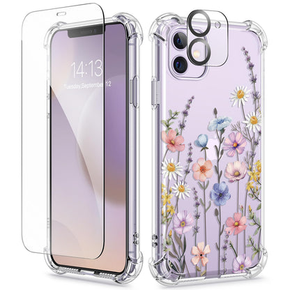 GVIEWIN for iPhone 14 Case Floral, Screen Protector & Camera Lens Protector