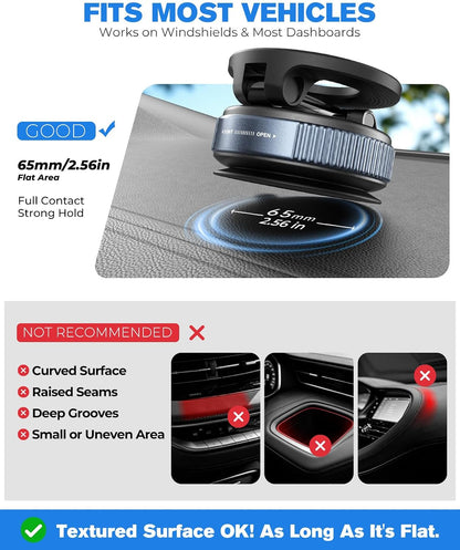 Jononser Magnetic Car Phone Holder for MagSafe, Nano-Gel Suction Cup Car Phone Mount for Car Dashboard & Windshield, Pocket-Size Foldable 360° Adjustable Car Mount for iPhone 17 16 15 14 13 12 Series