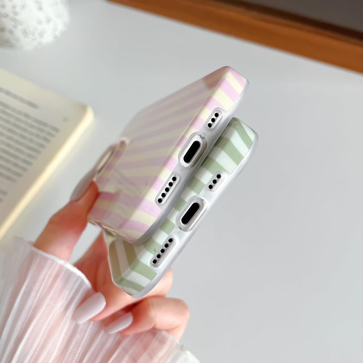Yeddabox for iPhone 16 Pro Case Cute Striped Phone Case Soft TPU Slim Shockproof Phone Cover for Women Girls, Pink and Yellow
