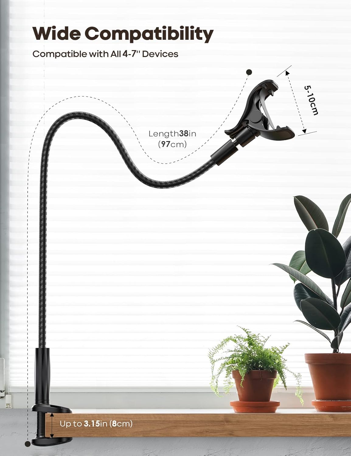 Lamicall Nylon Braided Gooseneck Phone Holder for Bed, 38" Overall Length
