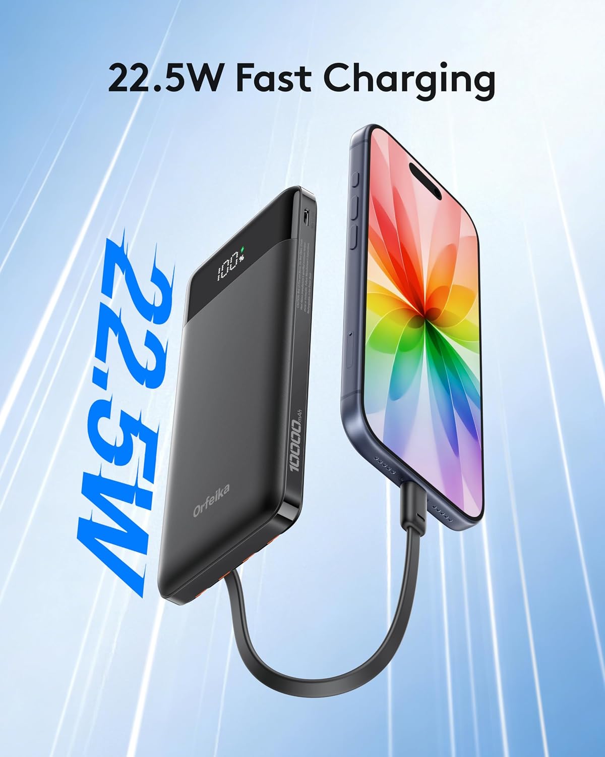 Orfeika Fast Charging Portable Charger Power Bank with Built-in 4 Cables