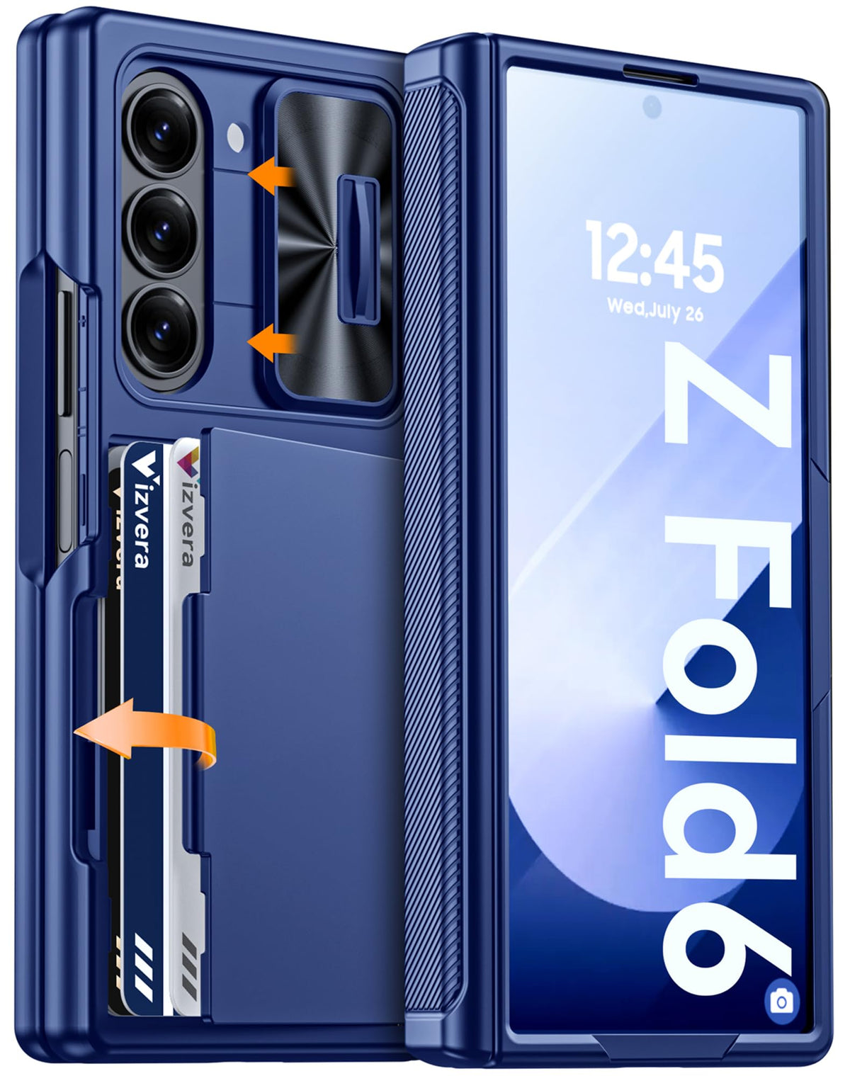 Vizvera for Samsung Galaxy Z Fold 7 Case RFID Wallet with Cards Holder [Hinge Cover] [Camera Cover] Shockproof Silicone Protective Phone Case for Z Fold 7 2025-Black