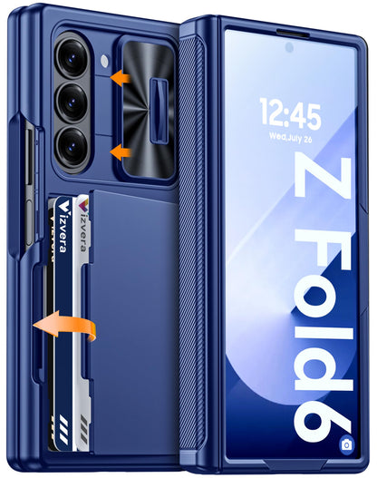 Vizvera for Samsung Galaxy Z Fold 7 Case RFID Wallet with Cards Holder [Hinge Cover] [Camera Cover] Shockproof Silicone Protective Phone Case for Z Fold 7 2025-Black