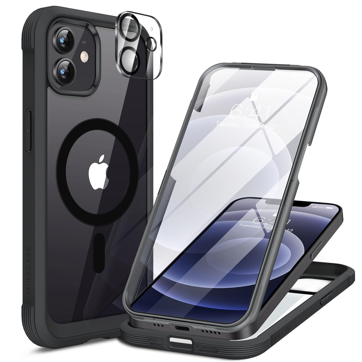 Miracase Magnetic for iPhone 15 Pro Max Case 6.7'' [Compatible with Magsafe] Full-Body Drop Proof Bumper Phone Case for iPhone 15 Pro Max with Built-in 9H Tempered Glass Screen Protector,Black