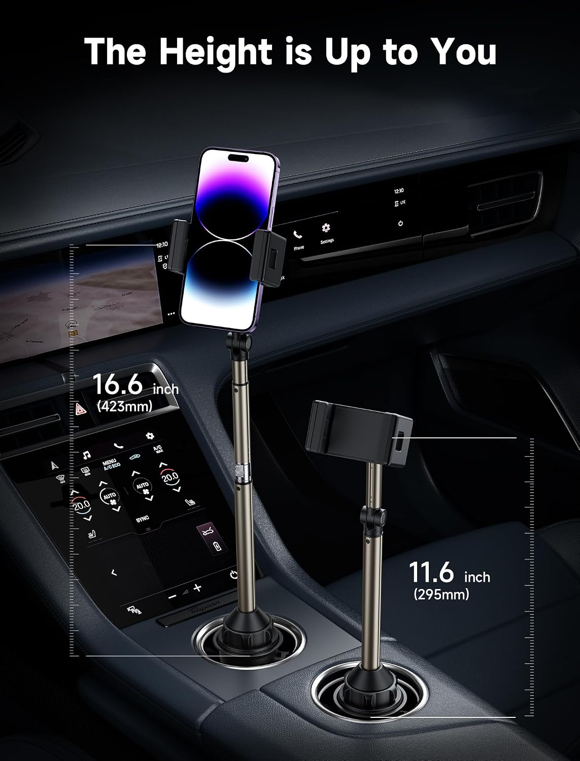 JSAUX Car Cup Holder Phone Mount, Metal Long Arm, Adjustable Base