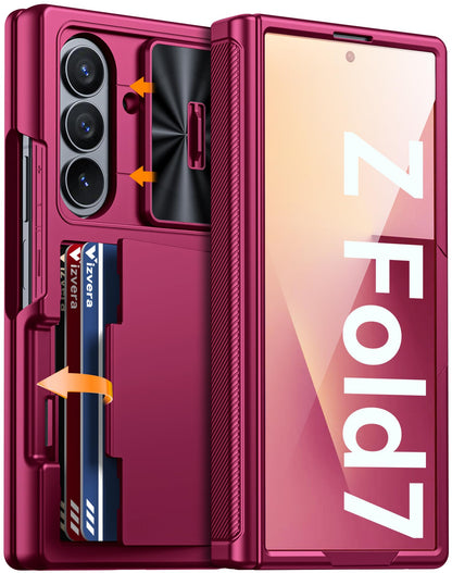Vizvera for Samsung Galaxy Z Fold 7 Case RFID Wallet with Cards Holder [Hinge Cover] [Camera Cover] Shockproof Silicone Protective Phone Case for Z Fold 7 2025-Black