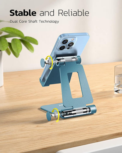 Nulaxy Full Aluminum Dual Folding Cell Phone Stand for Desk, Blue
