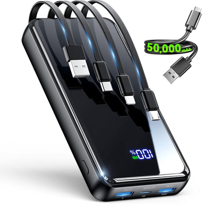 YILANS Portable Charger 50000mAh, 22.5W Power Bank with Built-in 4 Cables