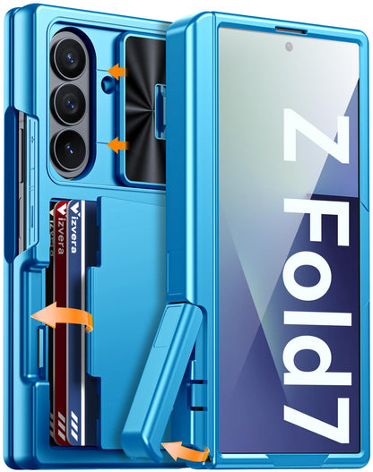 Vizvera for Samsung Galaxy Z Fold 7 Case RFID Wallet with Cards Holder [Hinge Cover] [Camera Cover] Shockproof Silicone Protective Phone Case for Z Fold 7 2025-Black