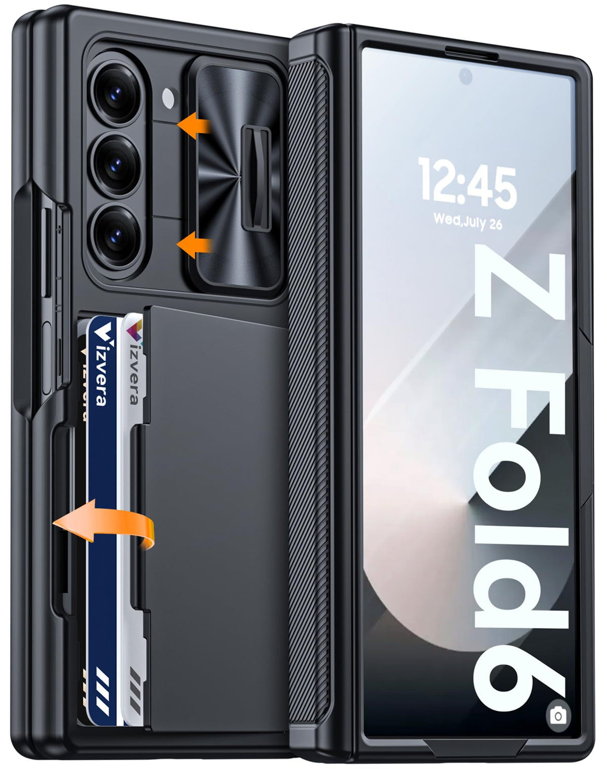 Vizvera for Samsung Galaxy Z Fold 7 Case RFID Wallet with Cards Holder [Hinge Cover] [Camera Cover] Shockproof Silicone Protective Phone Case for Z Fold 7 2025-Black