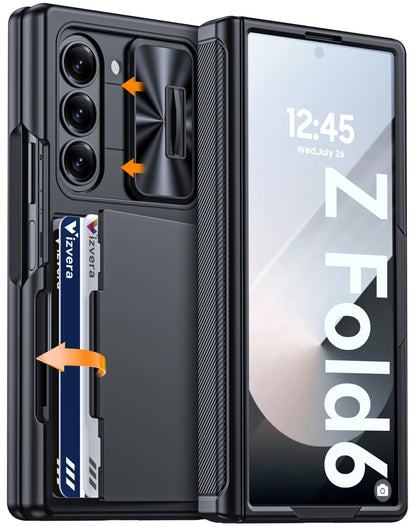Vizvera for Samsung Galaxy Z Fold 7 Case RFID Wallet with Cards Holder [Hinge Cover] [Camera Cover] Shockproof Silicone Protective Phone Case for Z Fold 7 2025-Black