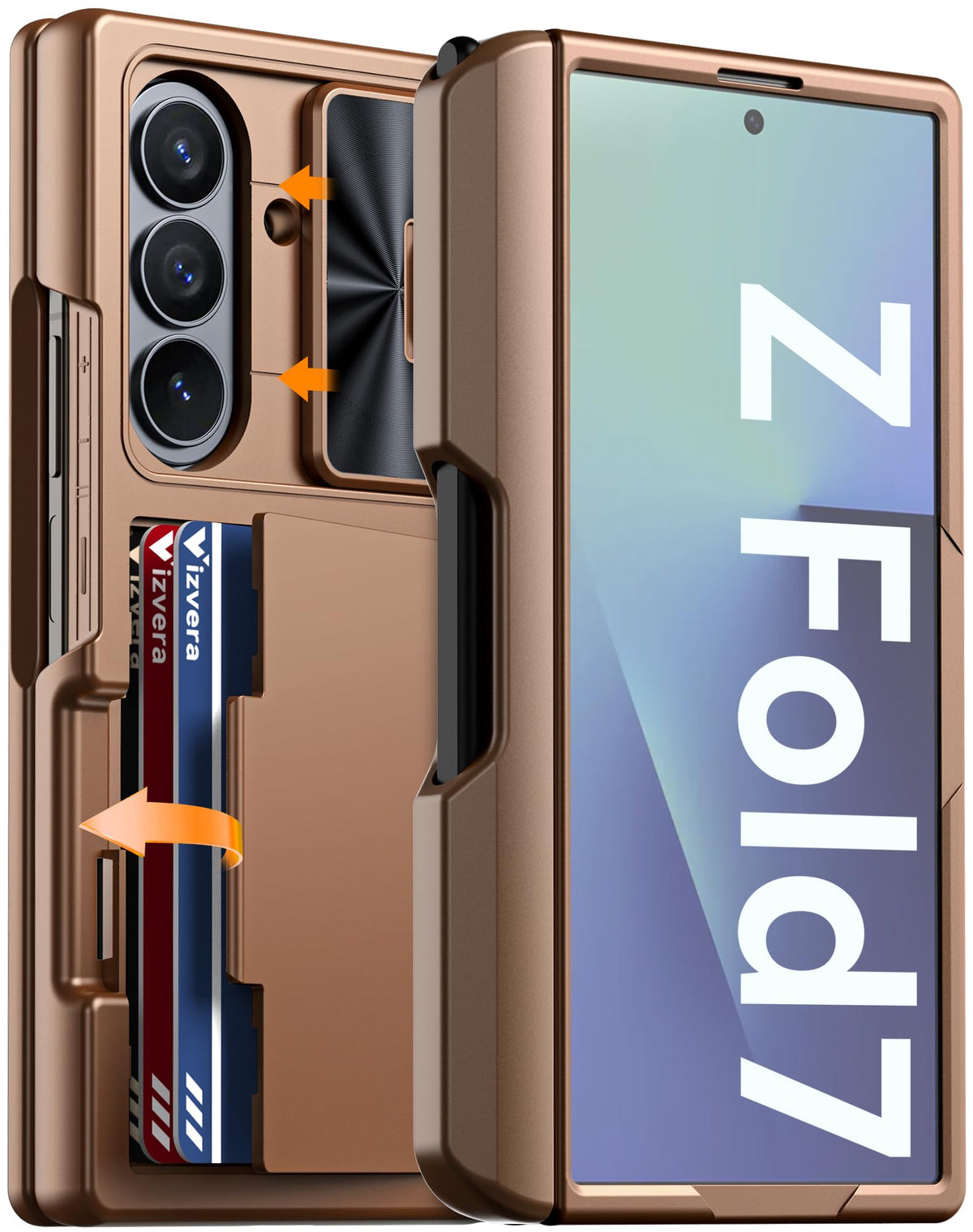 Vizvera for Samsung Galaxy Z Fold 7 Case RFID Wallet with Cards Holder [Hinge Cover] [Camera Cover] Shockproof Silicone Protective Phone Case for Z Fold 7 2025-Black
