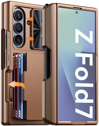 Vizvera for Samsung Galaxy Z Fold 7 Case RFID Wallet with Cards Holder [Hinge Cover] [Camera Cover] Shockproof Silicone Protective Phone Case for Z Fold 7 2025-Black