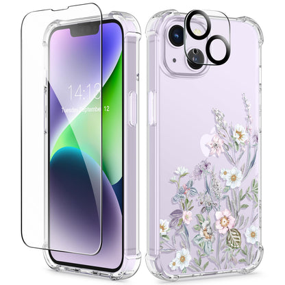 GVIEWIN for iPhone 14 Case Floral, Screen Protector & Camera Lens Protector