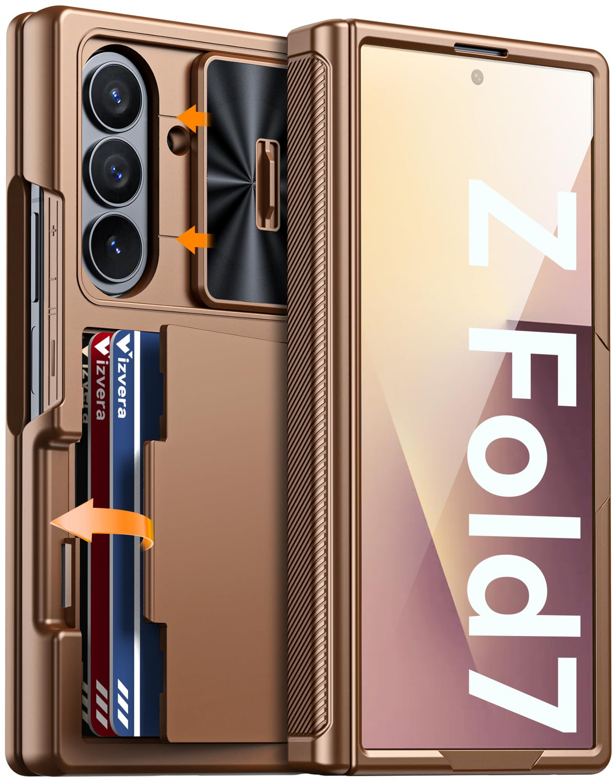 Vizvera for Samsung Galaxy Z Fold 7 Case RFID Wallet with Cards Holder [Hinge Cover] [Camera Cover] Shockproof Silicone Protective Phone Case for Z Fold 7 2025-Black