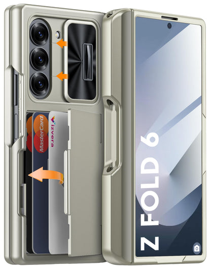 Vizvera for Samsung Galaxy Z Fold 7 Case RFID Wallet with Cards Holder [Hinge Cover] [Camera Cover] Shockproof Silicone Protective Phone Case for Z Fold 7 2025-Black