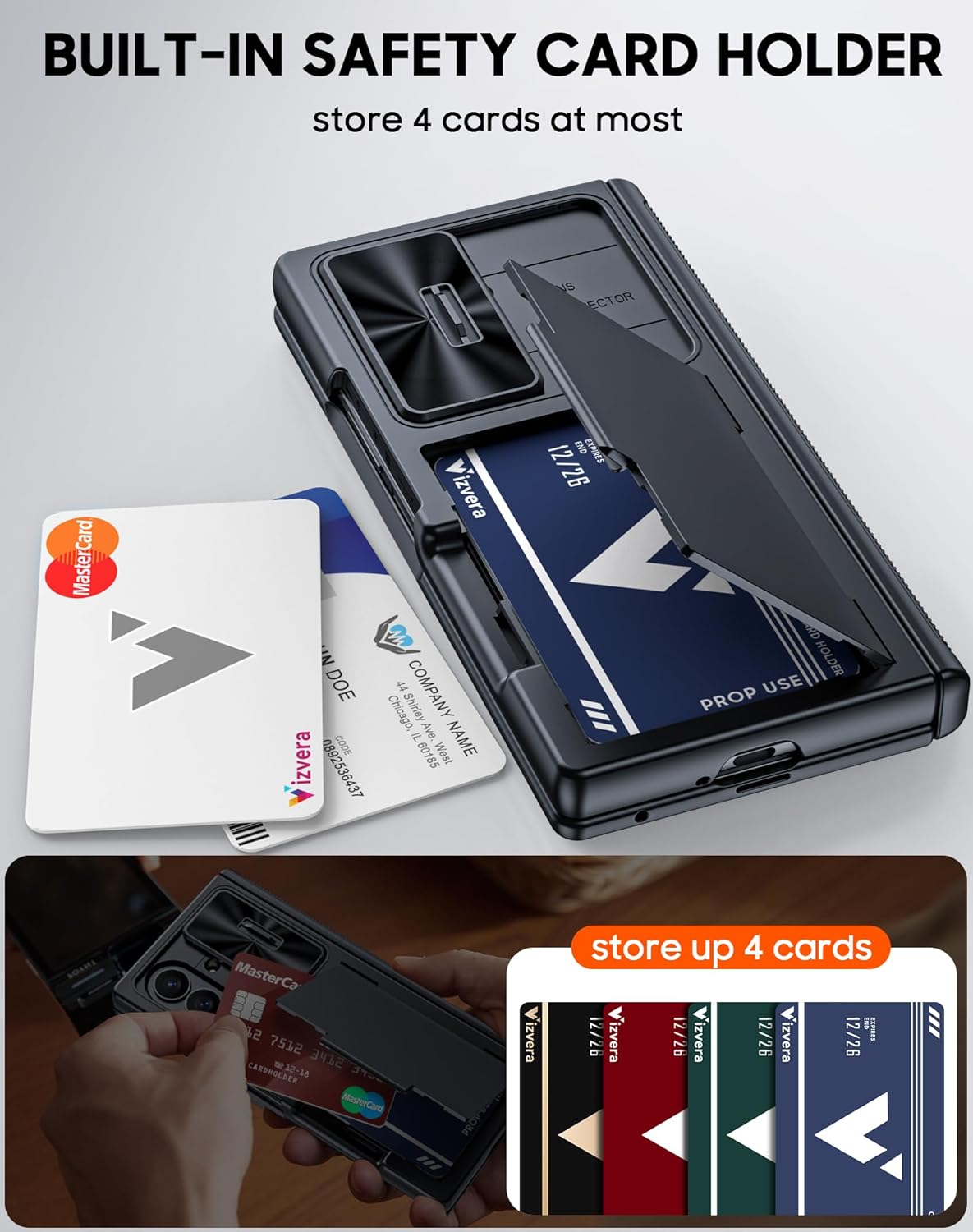 Vizvera for Samsung Galaxy Z Fold 7 Case RFID Wallet with Cards Holder [Hinge Cover] [Camera Cover] Shockproof Silicone Protective Phone Case for Z Fold 7 2025-Black