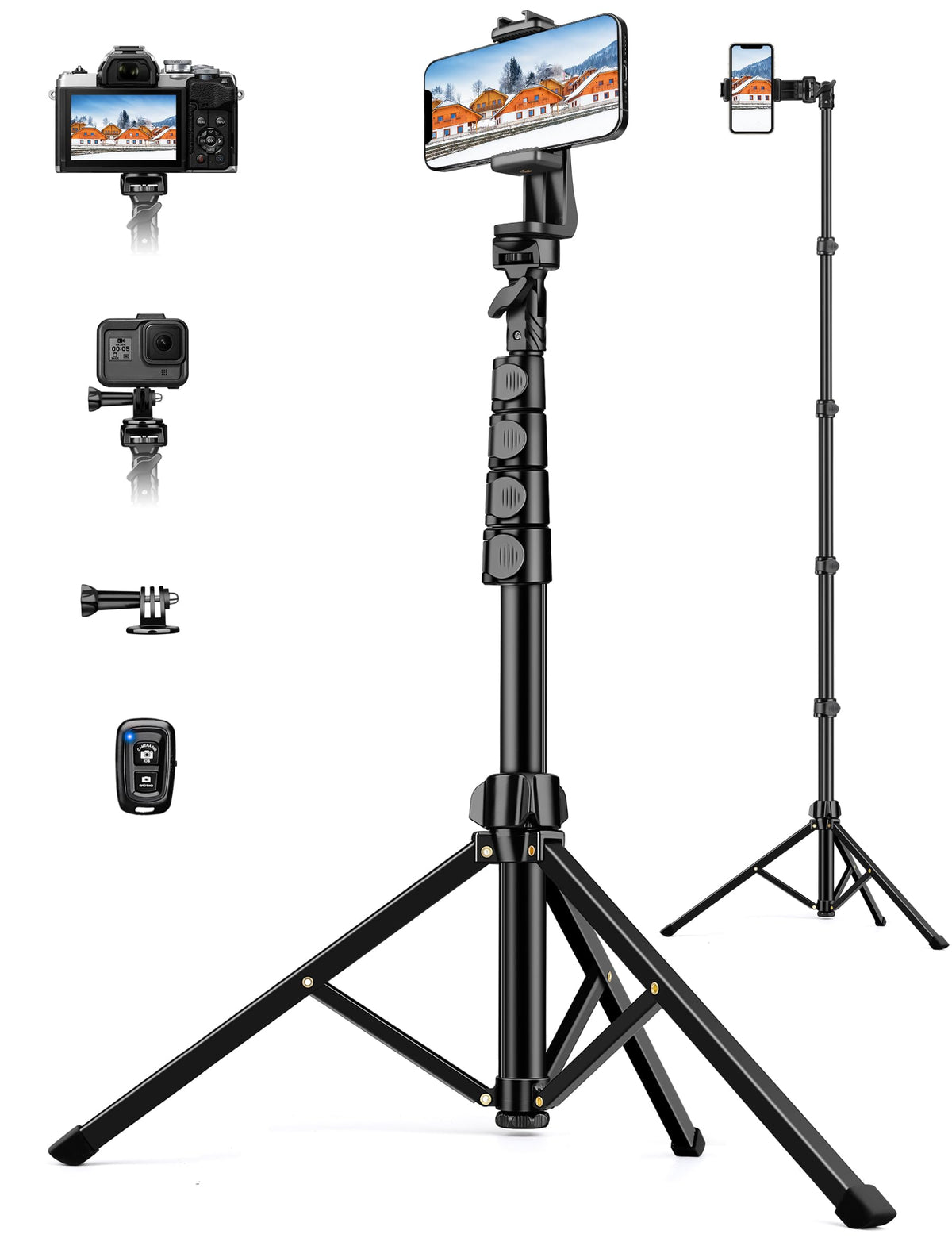 Phone Tripod, 86" Tall Tripod for iPhone with Flexible Gooseneck & Remote