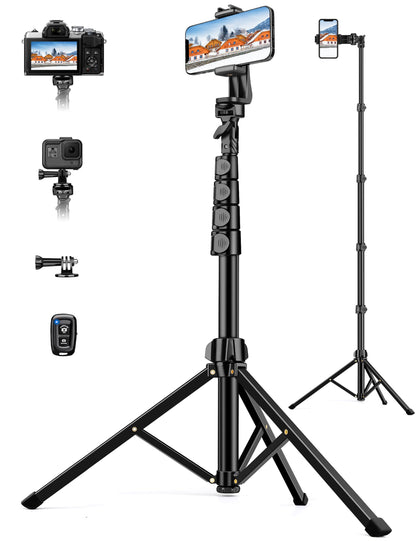 Phone Tripod, 86" Tall Tripod for iPhone with Flexible Gooseneck & Remote