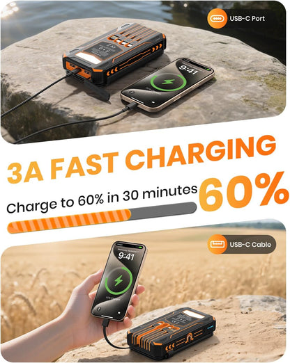 SOARAISE Solar Power Bank 48000mAh Wireless Portable Charger with 4 Cables