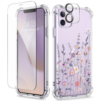 GVIEWIN for iPhone 14 Case Floral, Screen Protector & Camera Lens Protector