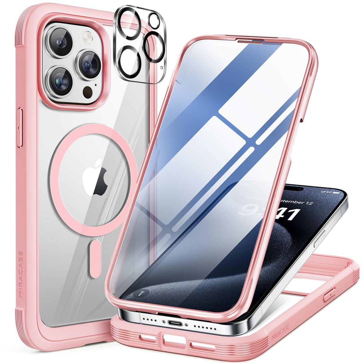 Miracase Magnetic for iPhone 15 Pro Max Case 6.7'' [Compatible with Magsafe] Full-Body Drop Proof Bumper Phone Case for iPhone 15 Pro Max with Built-in 9H Tempered Glass Screen Protector,Black
