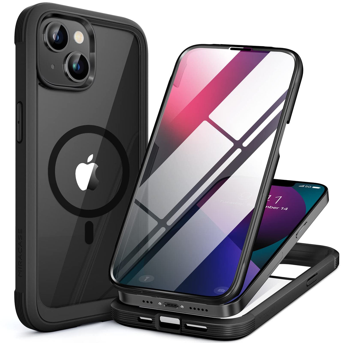 Miracase Magnetic for iPhone 15 Pro Max Case 6.7'' [Compatible with Magsafe] Full-Body Drop Proof Bumper Phone Case for iPhone 15 Pro Max with Built-in 9H Tempered Glass Screen Protector,Black