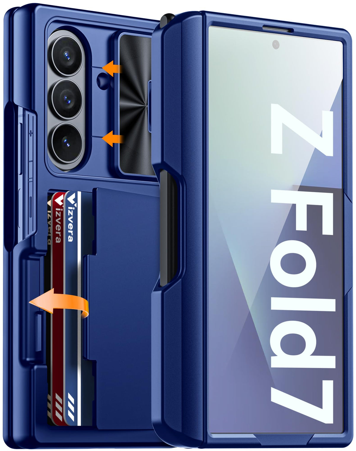 Vizvera for Samsung Galaxy Z Fold 7 Case RFID Wallet with Cards Holder [Hinge Cover] [Camera Cover] Shockproof Silicone Protective Phone Case for Z Fold 7 2025-Black