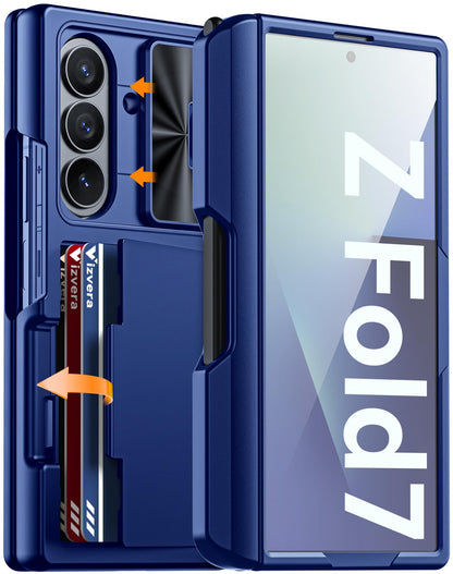 Vizvera for Samsung Galaxy Z Fold 7 Case RFID Wallet with Cards Holder [Hinge Cover] [Camera Cover] Shockproof Silicone Protective Phone Case for Z Fold 7 2025-Black
