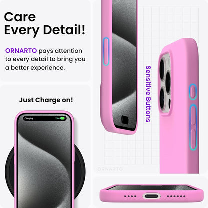 ORNARTO for iPhone 15 Pro Max Case, Liquid Silicone, Cherry Blossom