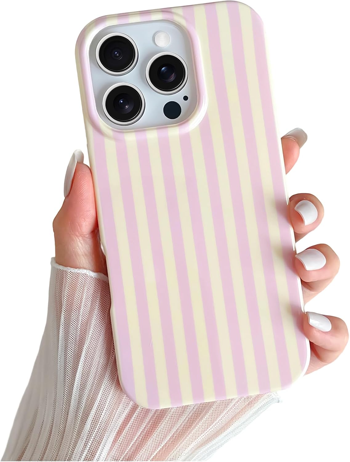 Yeddabox for iPhone 16 Pro Case Cute Striped Phone Case Soft TPU Slim Shockproof Phone Cover for Women Girls, Pink and Yellow