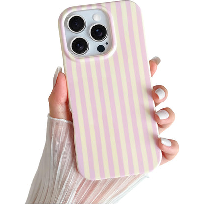 Yeddabox for iPhone 16 Pro Case Cute Striped Phone Case Soft TPU Slim Shockproof Phone Cover for Women Girls, Pink and Yellow