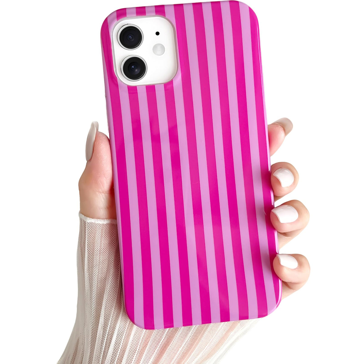 Yeddabox for iPhone 16 Pro Case Cute Striped Phone Case Soft TPU Slim Shockproof Phone Cover for Women Girls, Pink and Yellow