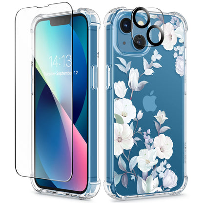 GVIEWIN for iPhone 14 Case Floral, Screen Protector & Camera Lens Protector