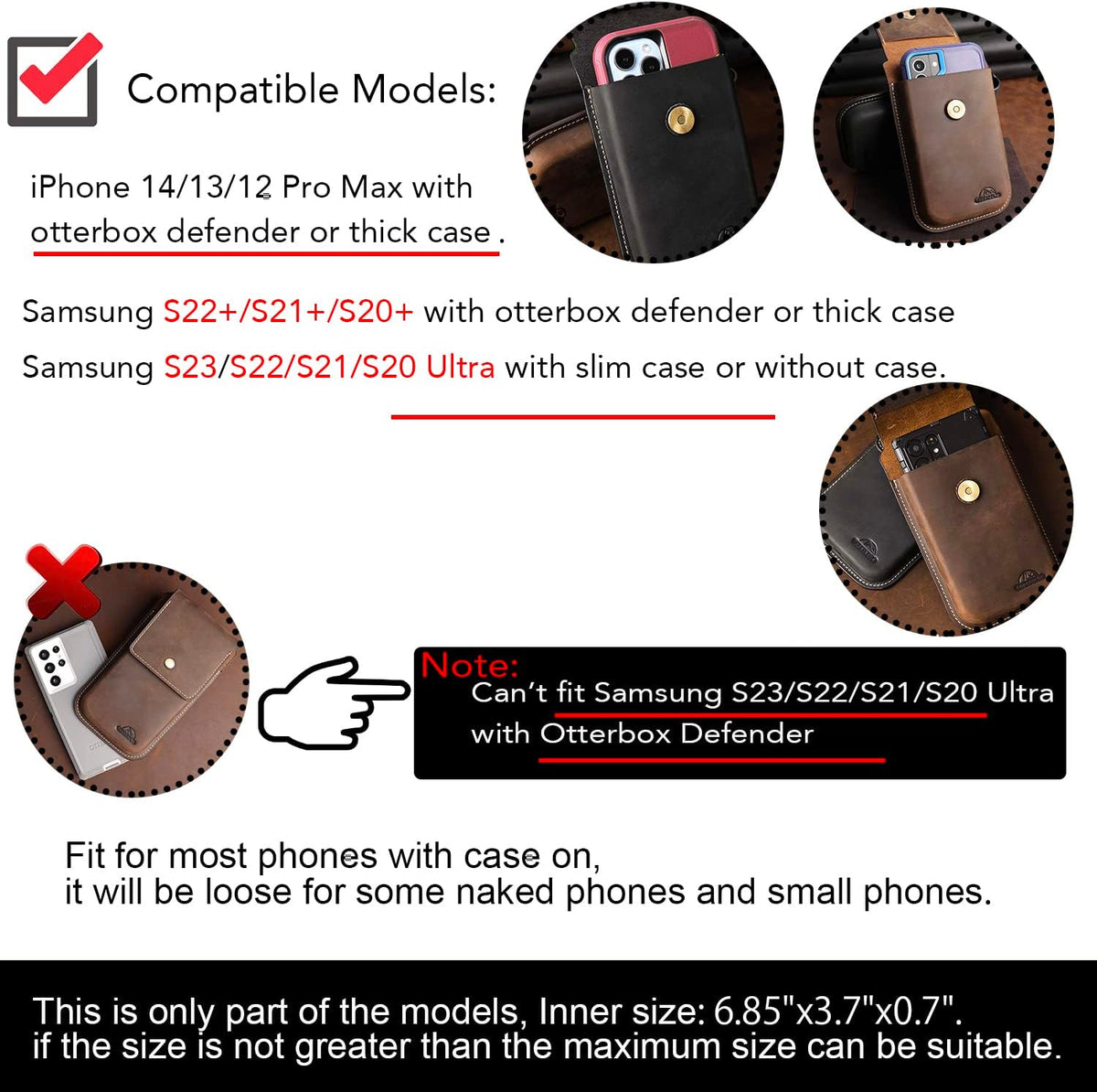 Topstache Leather Phone Holster for iPhone 17/16/15/14/13 Pro Max & Plus - Belt Clip Cell Phone Case for Galaxy S25/S24/S23 Ultra & Plus - Leather Belt Holder Pouch for Men, XL,Darkbrown