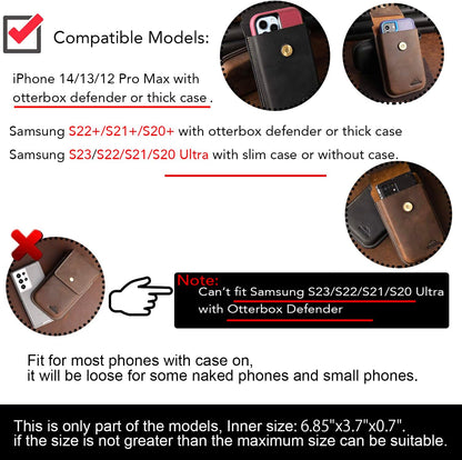 Topstache Leather Phone Holster for iPhone 17/16/15/14/13 Pro Max & Plus - Belt Clip Cell Phone Case for Galaxy S25/S24/S23 Ultra & Plus - Leather Belt Holder Pouch for Men, XL,Darkbrown
