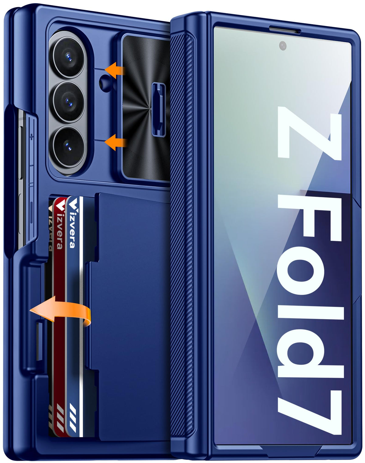 Vizvera for Samsung Galaxy Z Fold 7 Case RFID Wallet with Cards Holder [Hinge Cover] [Camera Cover] Shockproof Silicone Protective Phone Case for Z Fold 7 2025-Black