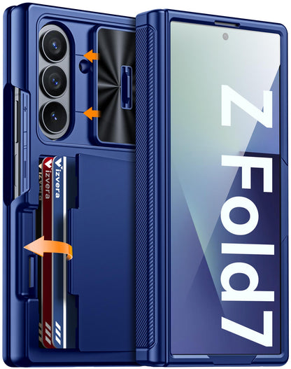 Vizvera for Samsung Galaxy Z Fold 7 Case RFID Wallet with Cards Holder [Hinge Cover] [Camera Cover] Shockproof Silicone Protective Phone Case for Z Fold 7 2025-Black