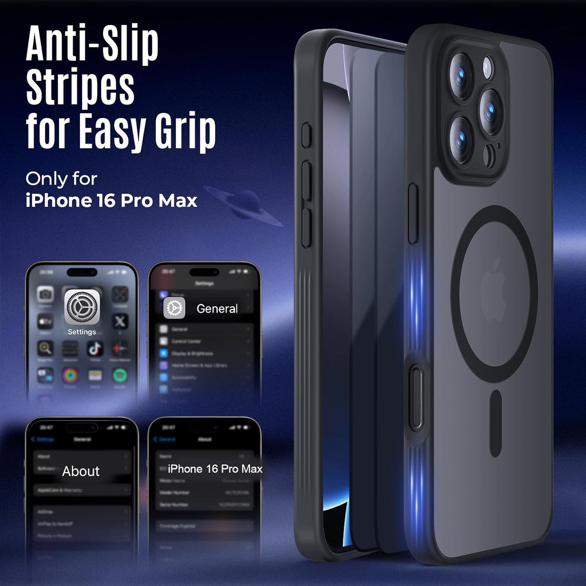 Symcele Designed for iPhone 16 Pro Max Case, Black