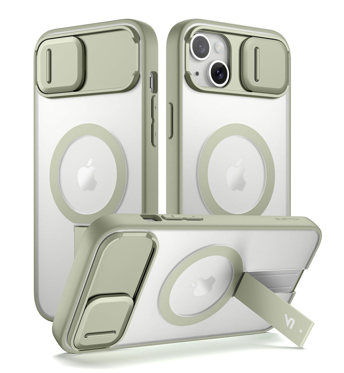SURITCH for iPhone 15 Case, Compatible with MagSafe, Built-in Kickstand & Camera Cover & Translucent Back, Shockproof Rugged Protective Phone Cover 6.1 Inch, Black